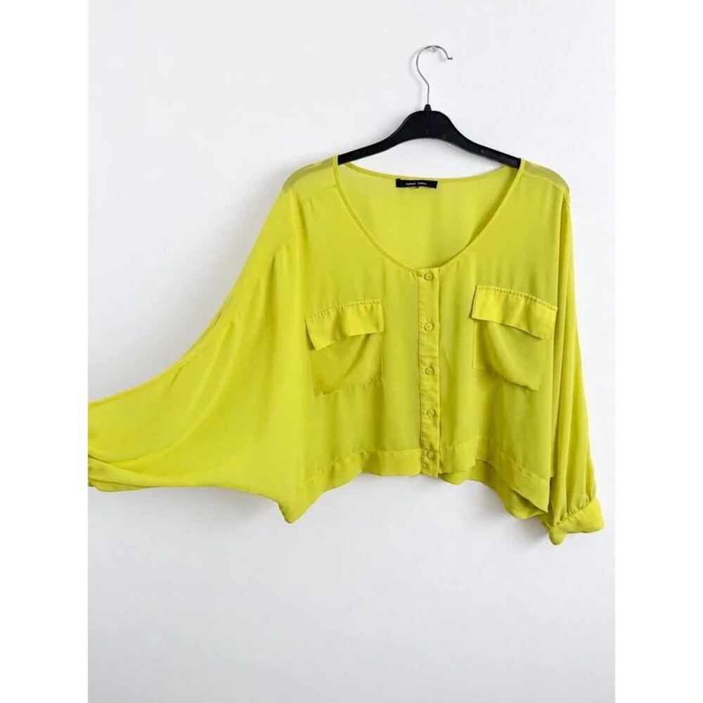 Naked Zebra Acid Lime Green Batwing Crop Blouse • M • Cyber Festival Brat